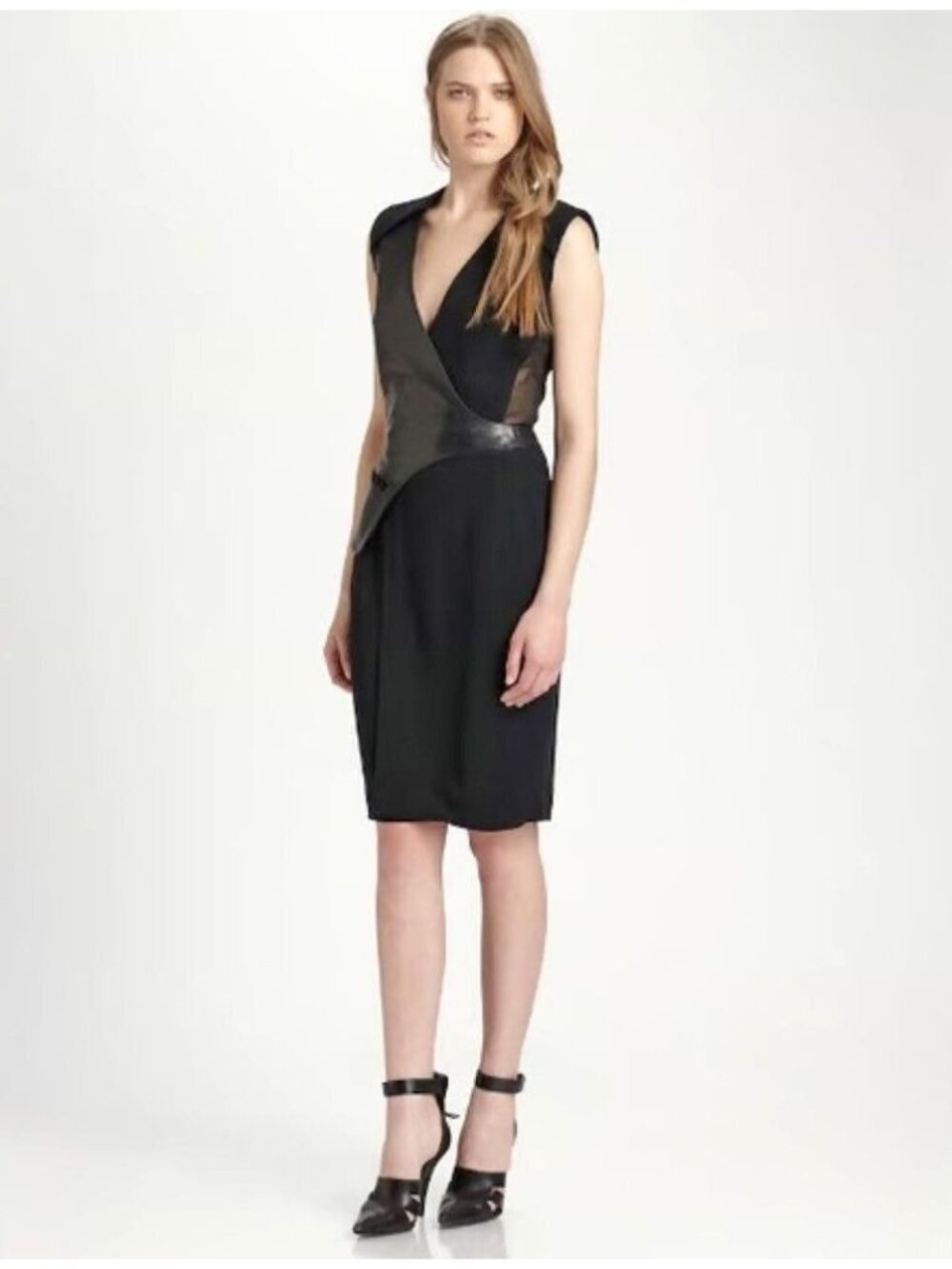 V-45. Alexander Wang Black Leather & Stretch Ponte Dress